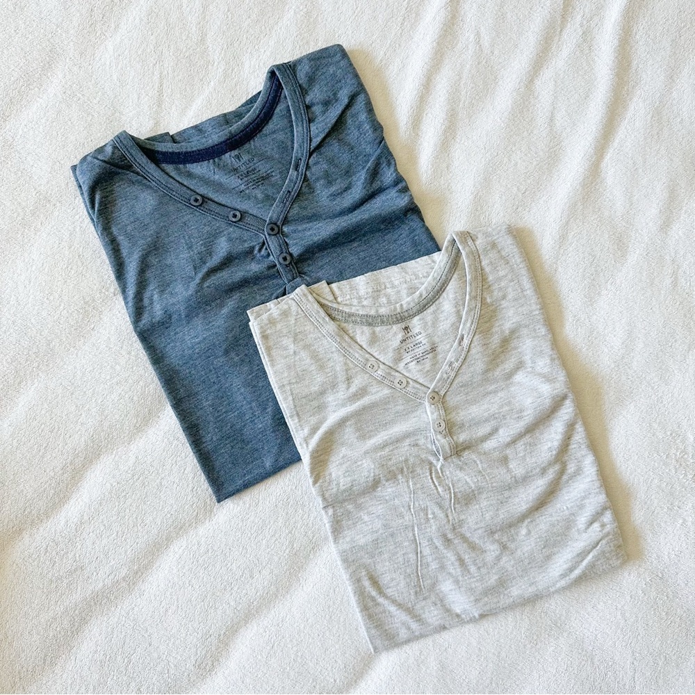 Cotton On Set of Untitled Y-Neck Tees, XXL, Blue, Heather White